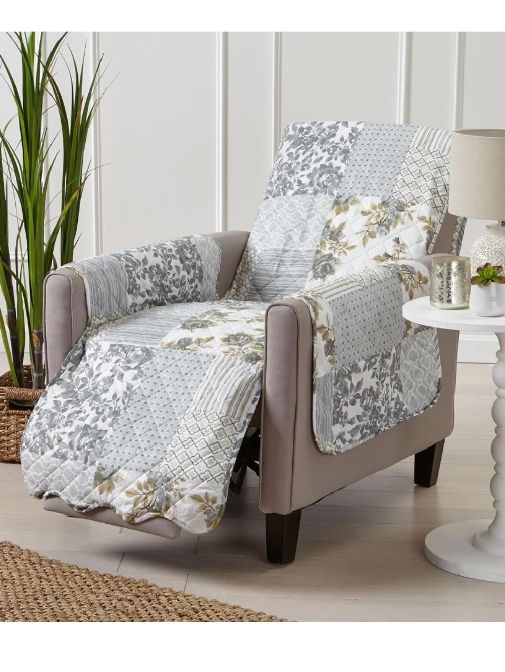Reversible Patchwork Recliner Cover- Gray